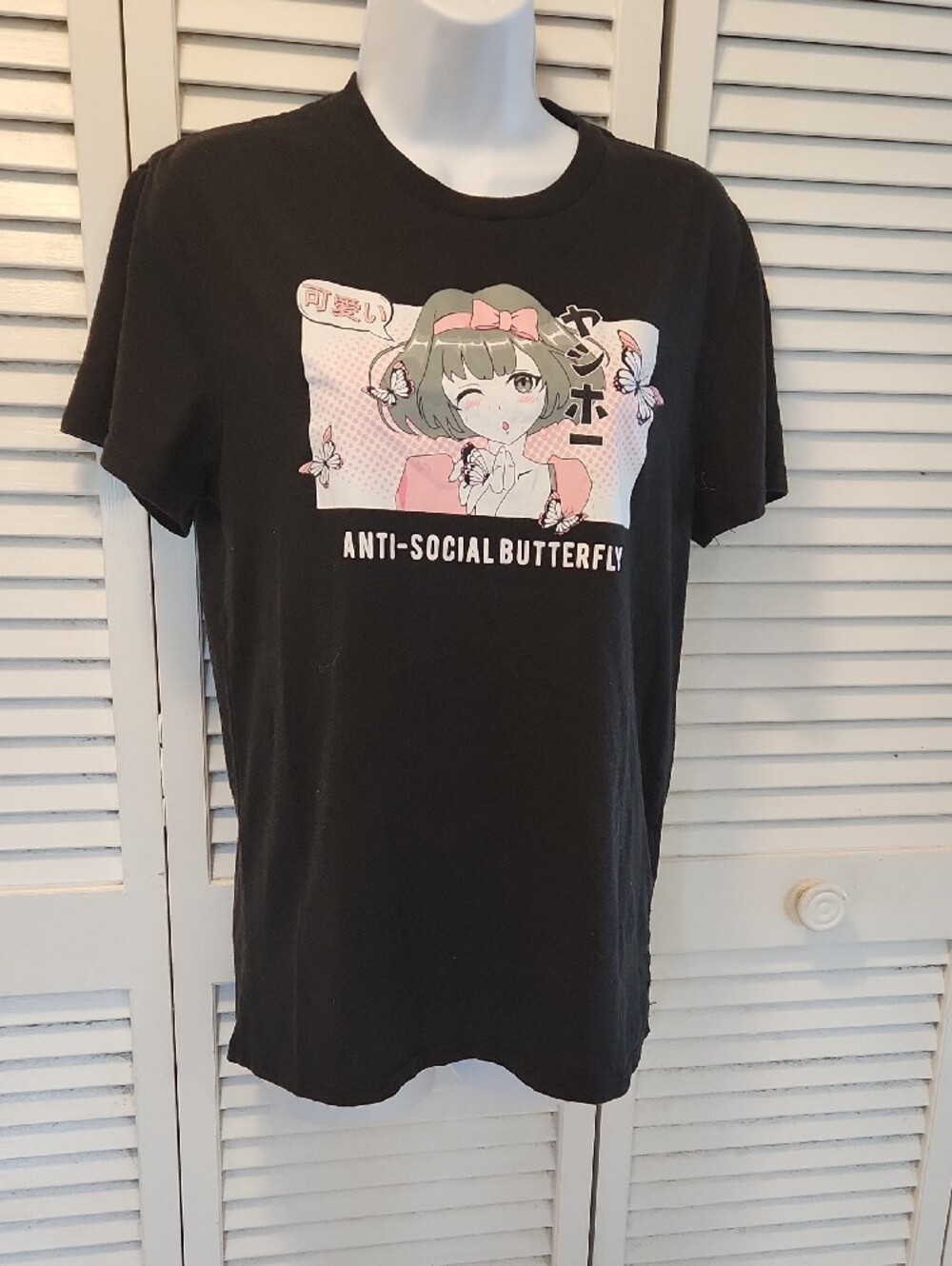 Anti-Social Butterfly Graphic Tee - Black with Pink Accent - Picture 2 of 6